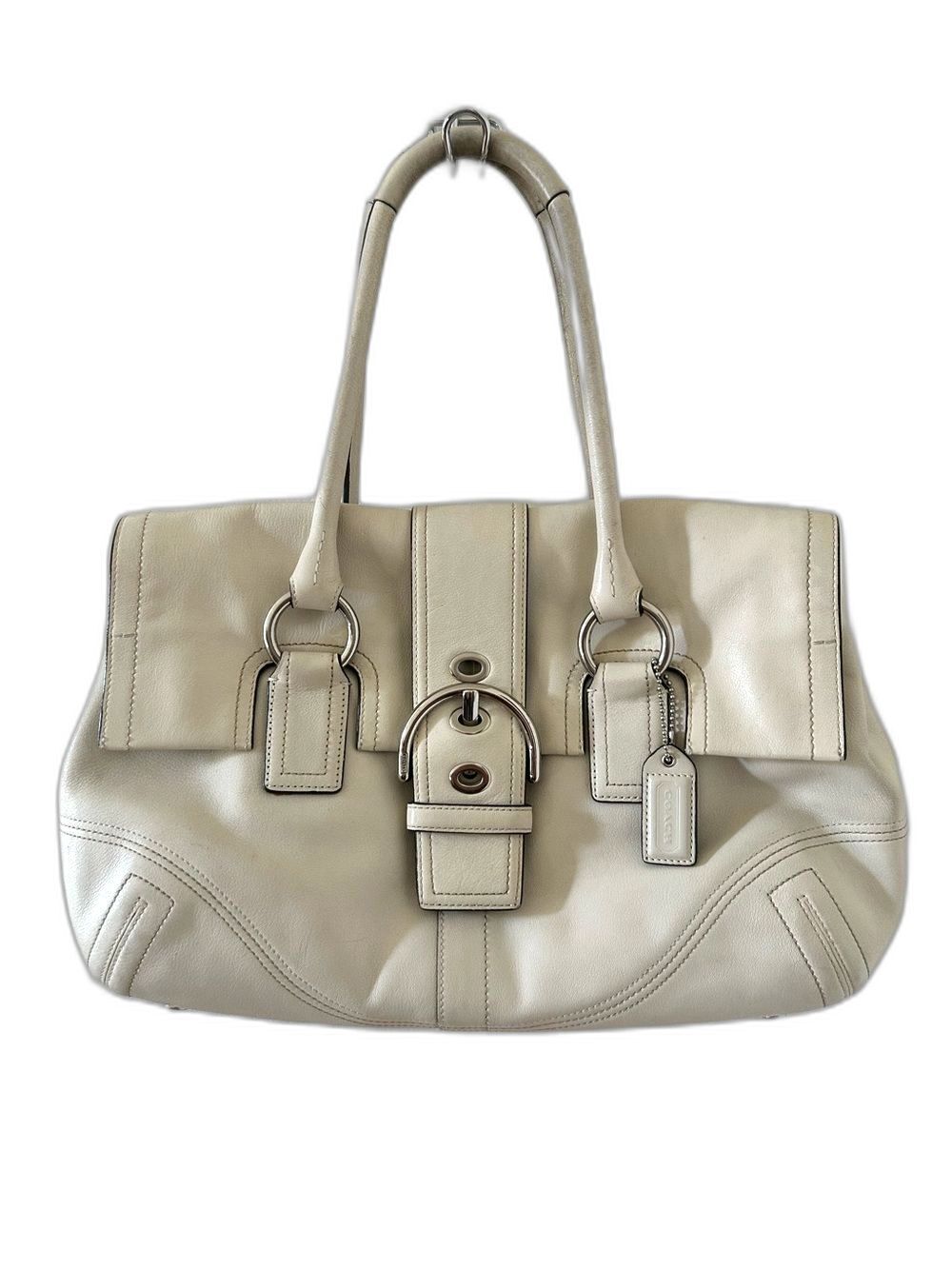 Vintage Coach Soho Legacy Cream Leather Buckle Shoulder Bag Tote